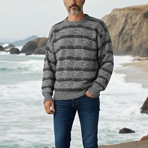 Vintage Jordache Grandpacore 80s 90s Mens 3D Knit Black Sweater size Medium